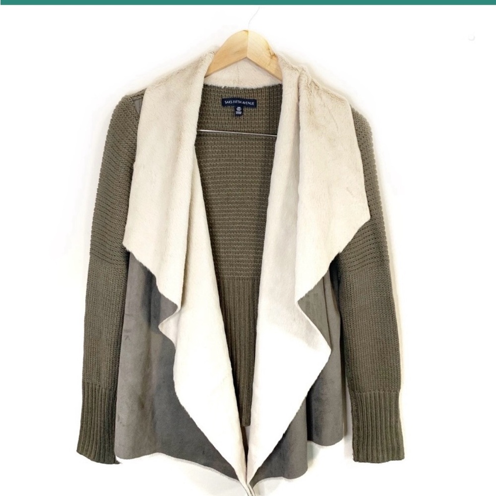 Saks Fifth Avenue waterfall Cardigan with Faux Fur